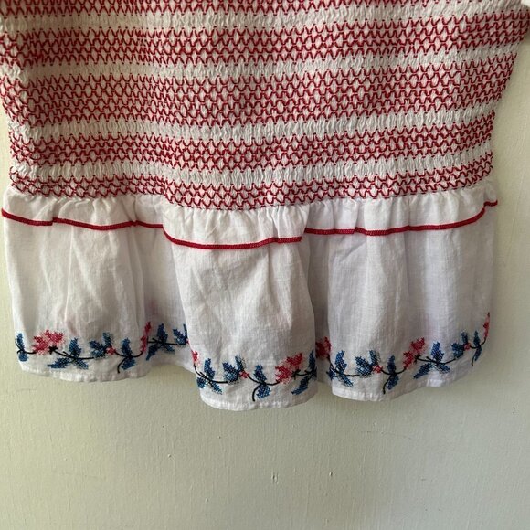 Draper James Camellia Top Womens Small Smocked Peplum Embroidered Square Neck - Picture 3 of 6